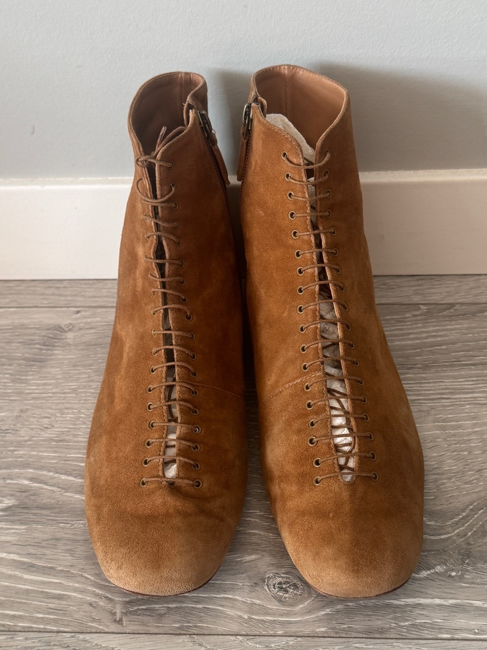 DÔEN Victoriana Suede Lace-Up Ankle Boots in Victorian low heel Pecan tan 38.5 - Picture 2 of 16
